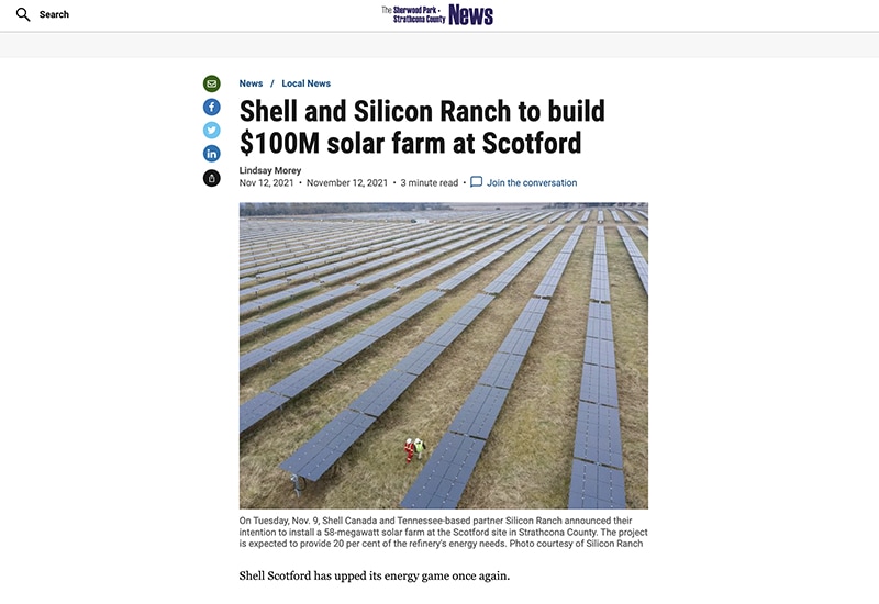 Shell and Silicon Ranch to build $100M solar farm at Scotford